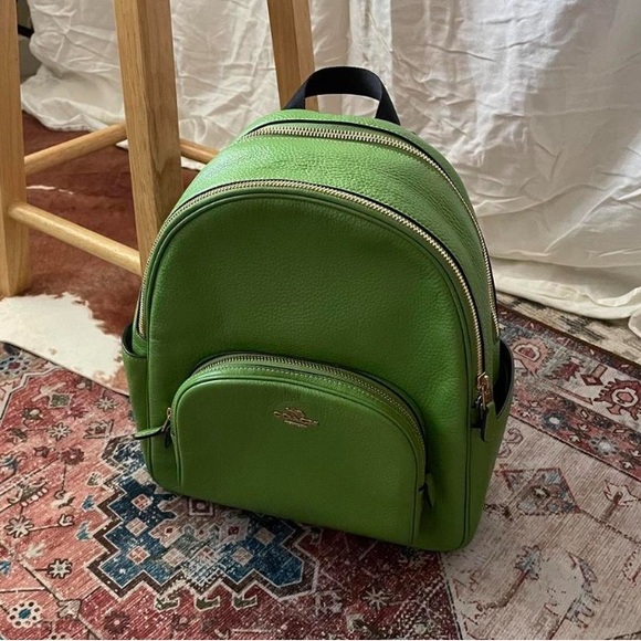 Coach “Court” Large Leather Neon Green Backpack With Two Zipped Compartments - Picture 8 of 8